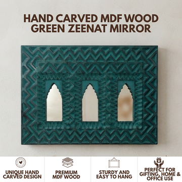 Green MDF Wooden Jharokha with Mirror - Green Zeenat Mirror