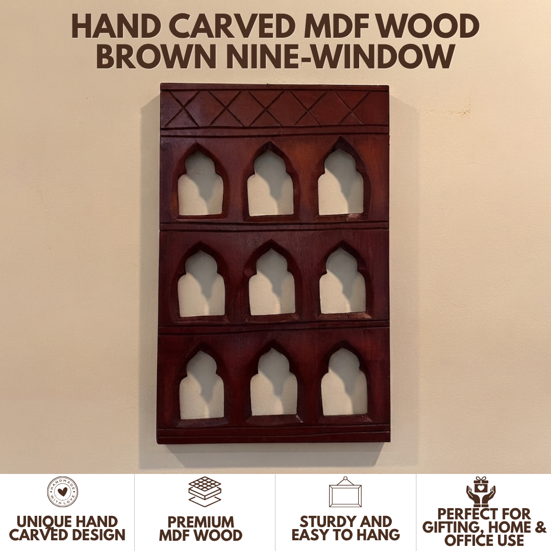 Brown MDF Wooden Jharokha - Brown Nine-Window