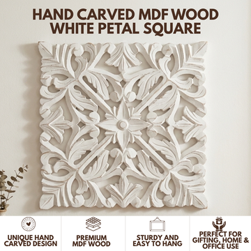 Antique Square MDF Wooden Jharokha - White Petal