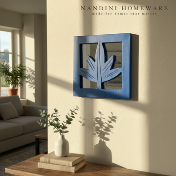 Blue Leaf MDF Wooden Jharokha with Mirror