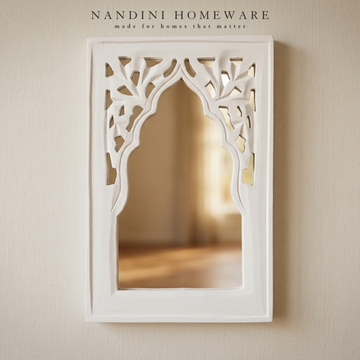 White MDF Wooden Rajasthani Jharokha with Mirror (White Rajasthani)