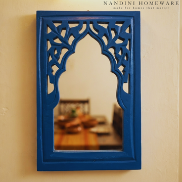Blue MDF Wooden Jharokha with Mirror - Blue Rajasthani