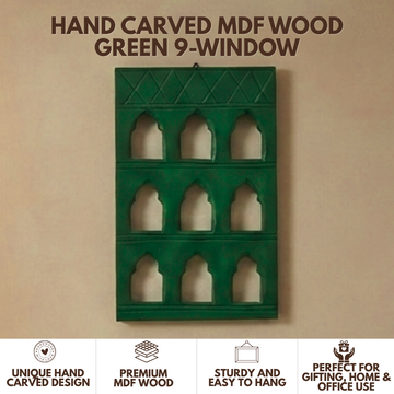 Green MDF Wooden Jharokha - Green Nine-Window