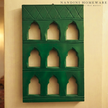 Green MDF Wooden Jharokha - Green Nine-Window