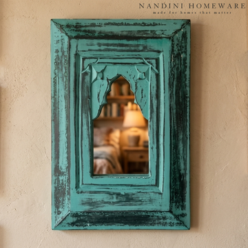 Antique Teal Mirror MDF Wooden Jharokha (Teal Mirror)