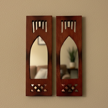 Brown MDF Wooden Modern Set of 2 Jharokha with Mirror (Brown Modern Set of 2)
