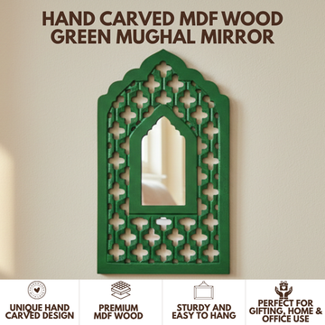 Green MDF Wooden Jharokha with Mirror - Green Mughal