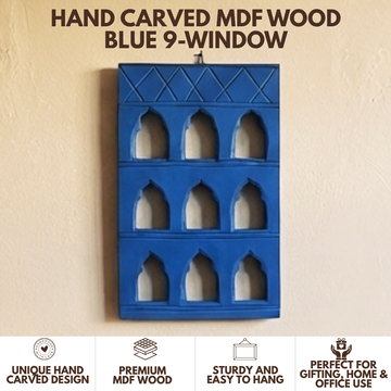 Blue MDF Wooden Jharokha - Blue Nine-Window
