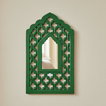 Green MDF Wooden Mughal Jharokha with Mirror (Green Mughal)