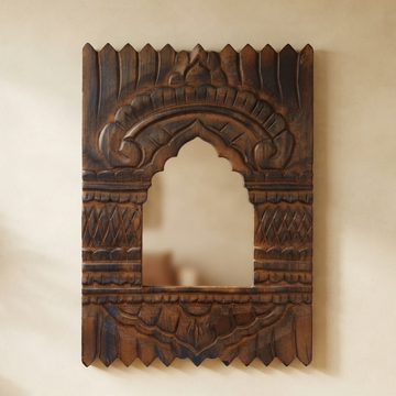 Brown MDF Wooden Jharokha with Mirror - Raj Darbar Mirror