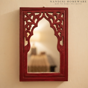 Red MDF Wooden Jharokha with Mirror - Red Rajasthani