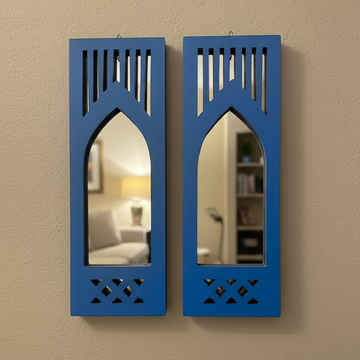 Blue MDF Wooden Modern Set of 2 Jharokha with Mirror