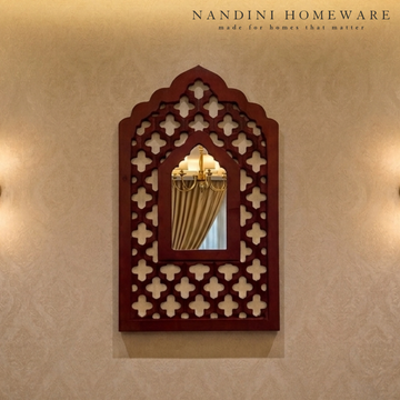 Brown MDF Wooden Jharokha with Mirror - Brown Mughal