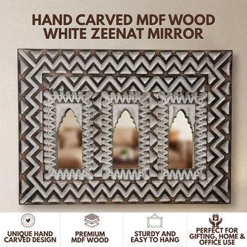 White MDF Wooden Jharokha with Mirror - White Zeenat Mirror