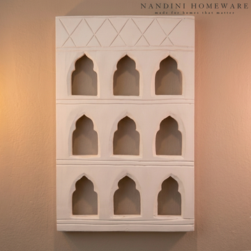 White MDF Wooden Jharokha - White Nine-Window