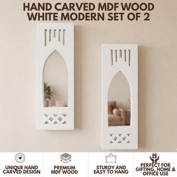 White MDF Wooden Jharokha with Mirror - White Modern Set of 2