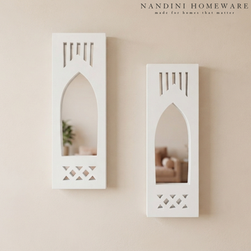 White MDF Wooden Jharokha with Mirror - White Modern Set of 2