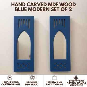 Blue MDF Wooden Jharokha with Mirror - Blue Modern Set of 2