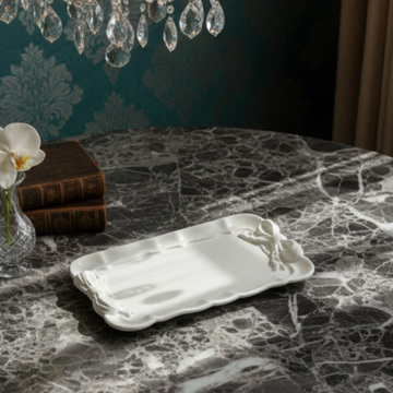 Concrete Rectangle Bow Trinket Tray, 19.5x11.5x2 cm (200g)