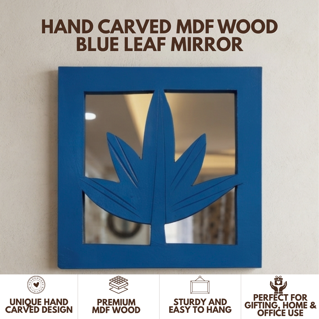 Blue MDF Wooden Jharokha with Mirror - Blue Leaf