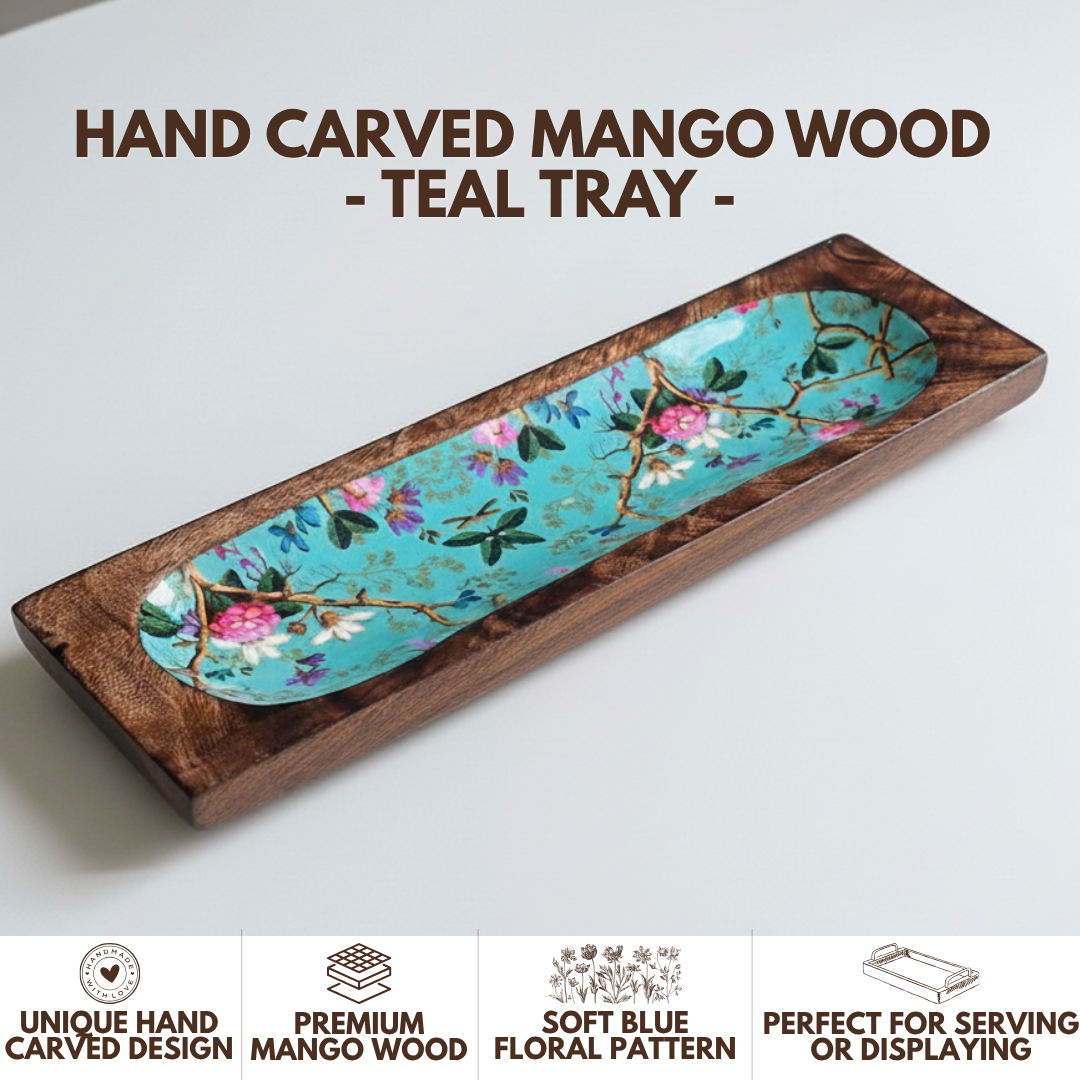 Mango Wood Teal Serving Tray
