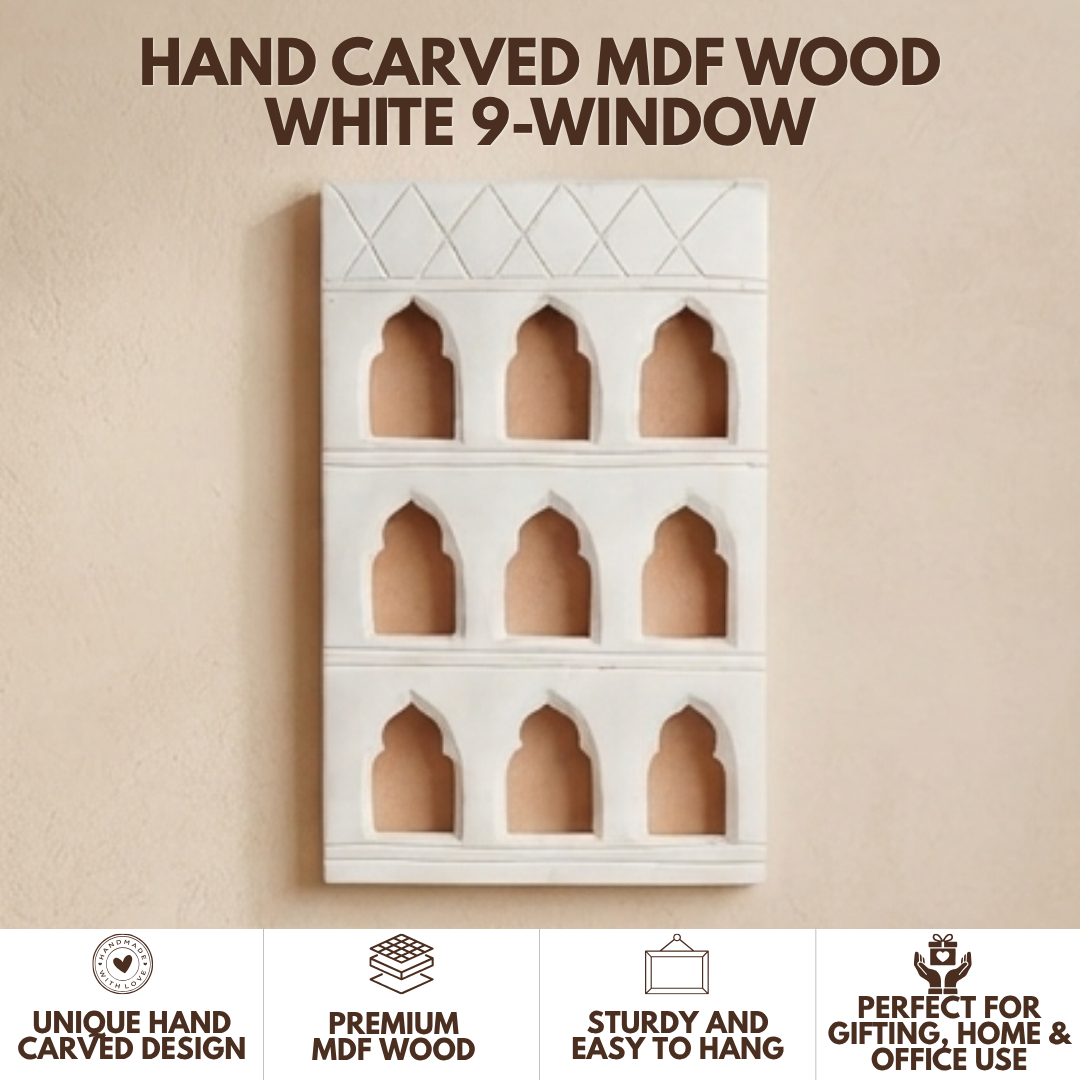 White MDF Wooden Jharokha - White Nine-Window