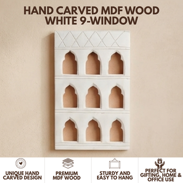 White MDF Wooden Jharokha - White Nine-Window