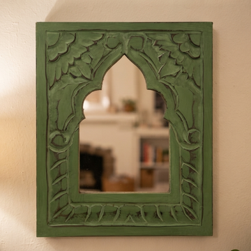 Green MDF Wooden Jharokha with Mirror - Shahi Mirror