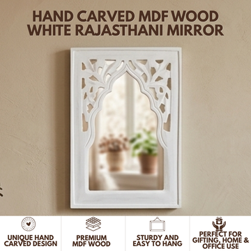 White MDF Wooden Jharokha with Mirror - White Rajasthani