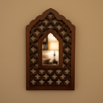 Brown MDF Wooden Mughal Jharokha with Mirror