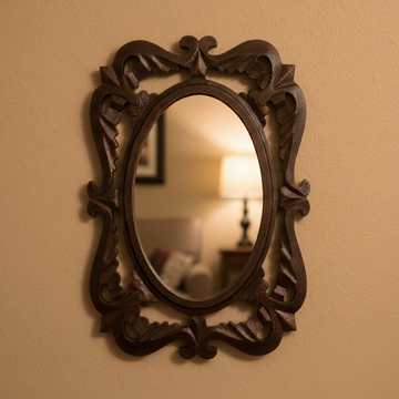 Brown MDF Wooden Antique Mirror Jharokha (Brown Mirror)