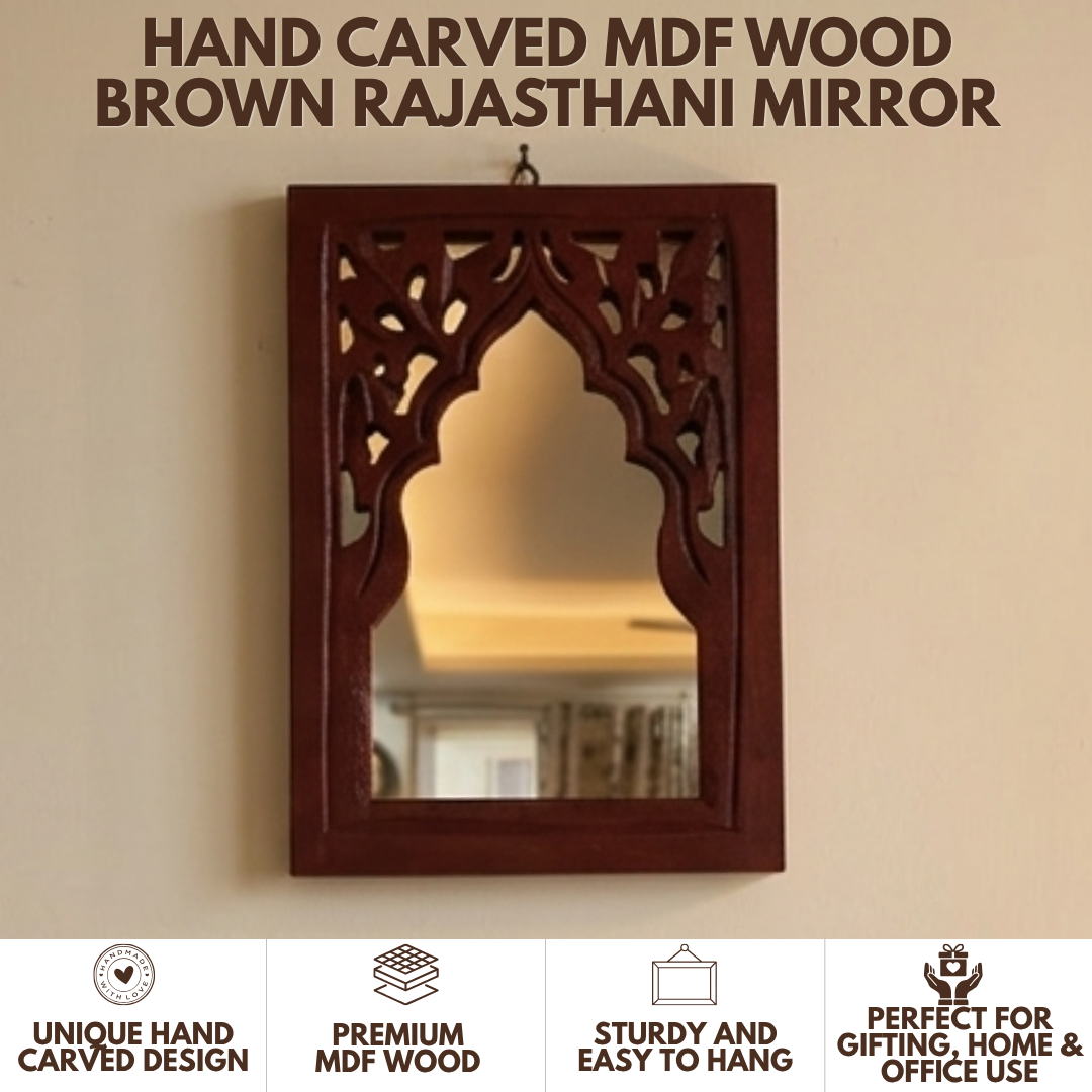 Brown MDF Wooden Jharokha with Mirror - Brown Rajasthani