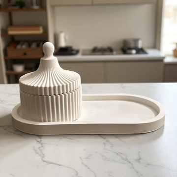 Concrete Oval Trinket Tray and Round Top Trinket Jar, 19.5x11x1 (380g)