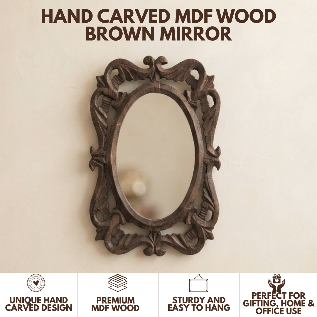 Brown MDF Wooden Antique Mirror Jharokha - Brown Mirror