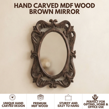 Brown MDF Wooden Antique Mirror Jharokha - Brown Mirror