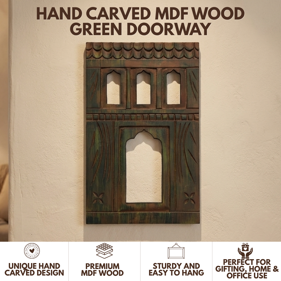 Antique MDF Wooden Jharokha - Green Doorway