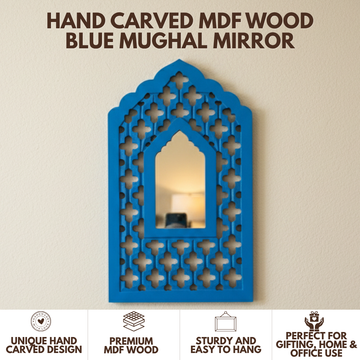 Blue MDF Wooden Jharokha with Mirror - Blue Mughal