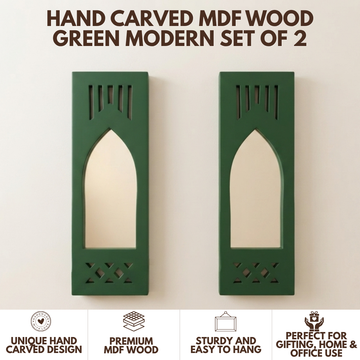 Green MDF Wooden Jharokha with Mirror - Green Modern Set of 2