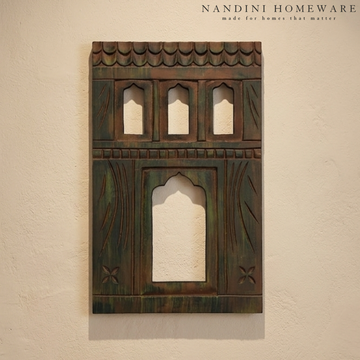 Antique MDF Wooden Jharokha - Green Doorway
