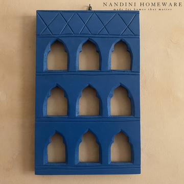 Blue MDF Wooden Jharokha - Blue Nine-Window