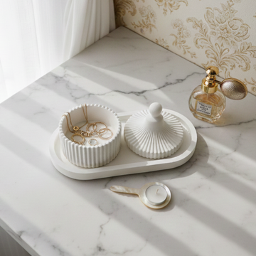 Concrete Oval Trinket Tray and Round Top Trinket Jar, 19.5x11x1 (380g)