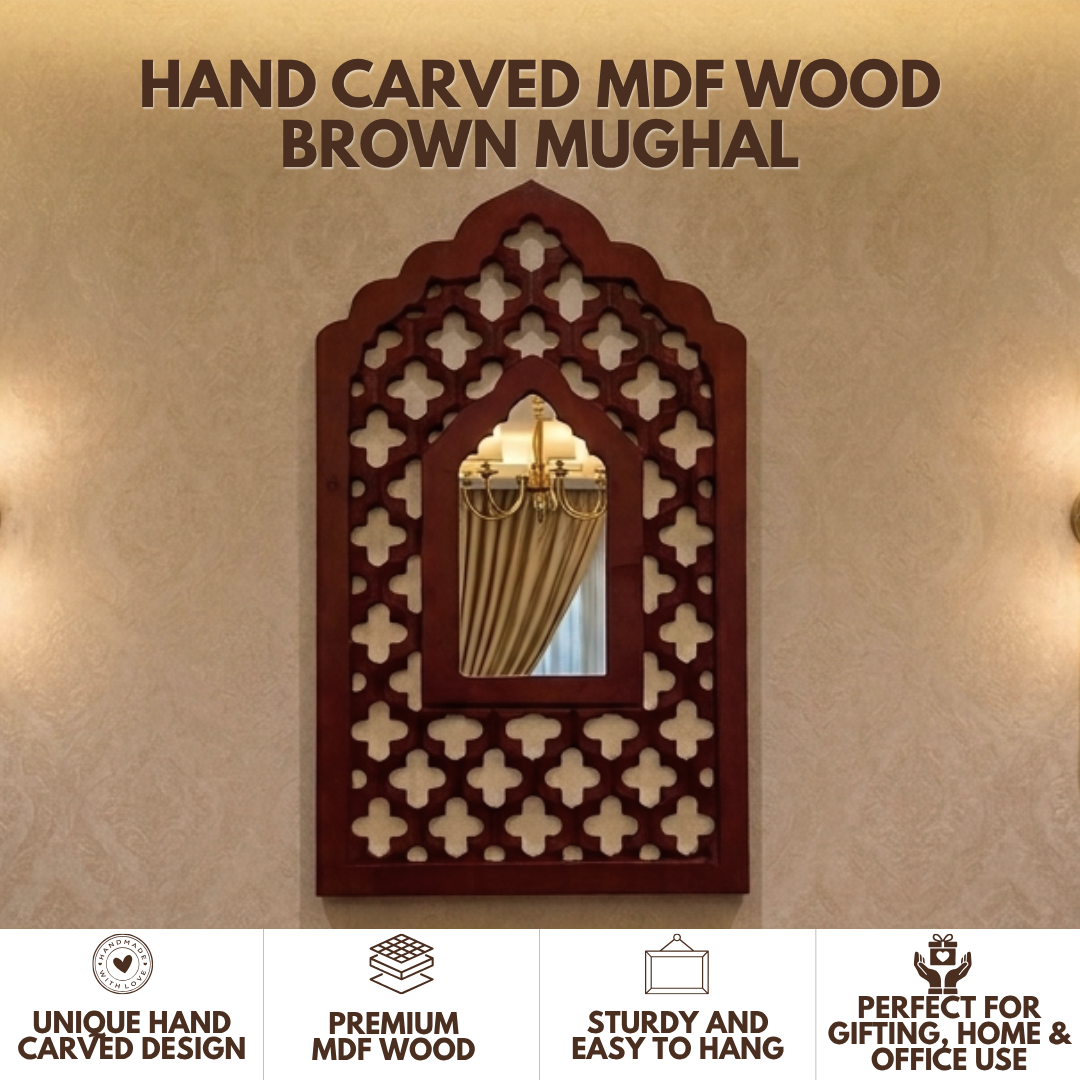 Brown MDF Wooden Jharokha with Mirror - Brown Mughal
