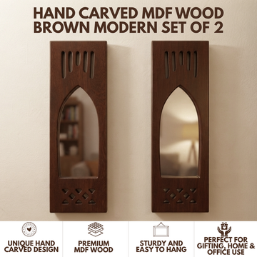 Brown MDF Wooden Jharokha with Mirror - Brown Modern Set of 2