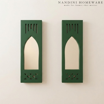 Green MDF Wooden Jharokha with Mirror - Green Modern Set of 2