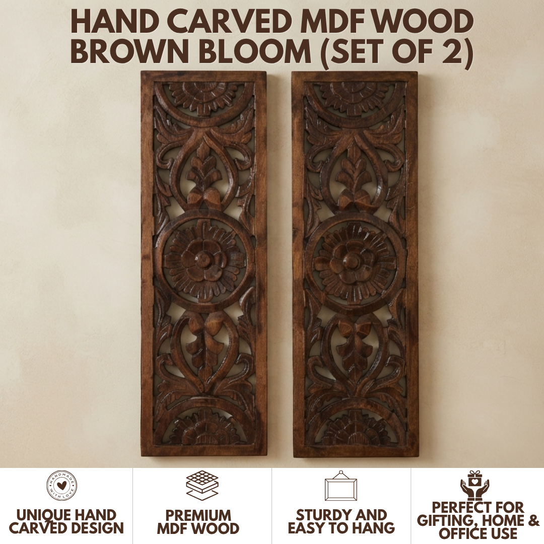 Brown MDF Wooden Jharokha - Brown Bloom Panel (Set of 2)