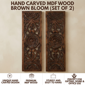 Brown MDF Wooden Jharokha with Mirror - Brown Bloom Panel (Set of 2)