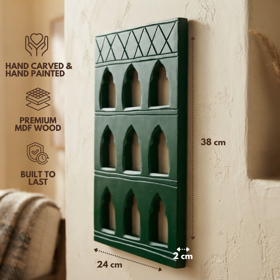 Green MDF Wooden Jharokha - Green Nine-Window