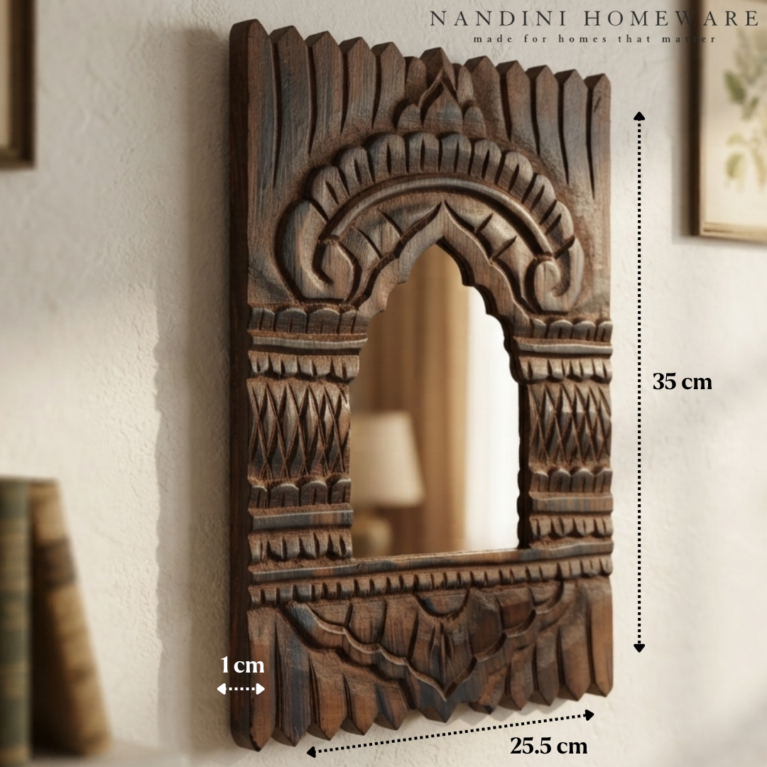 Brown MDF Wooden Jharokha with Mirror - Raj Darbar Mirror