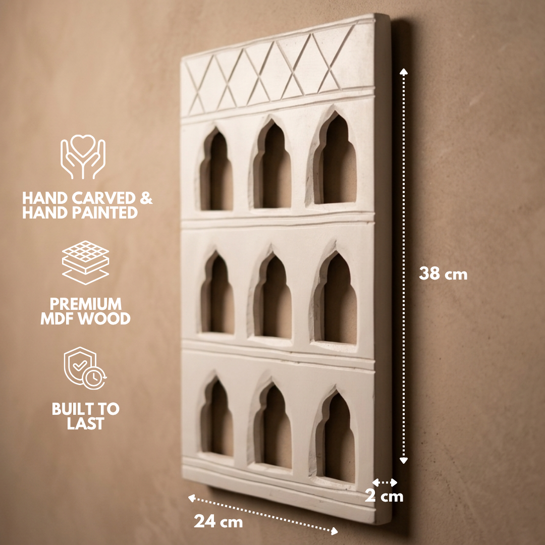 White MDF Wooden Jharokha - White Nine-Window