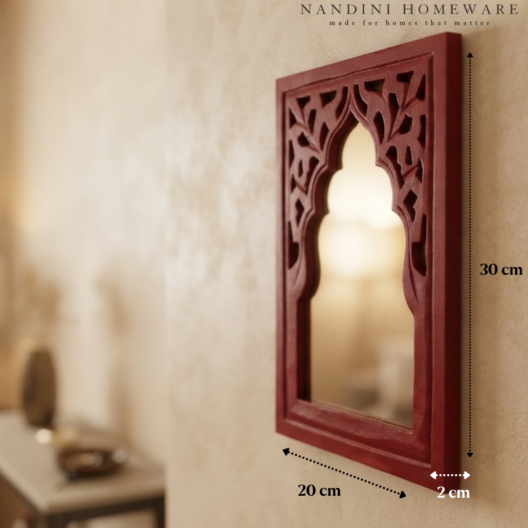 Red MDF Wooden Jharokha with Mirror - Red Rajasthani